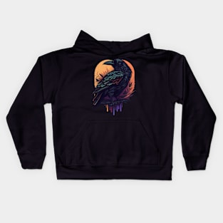 Raven Graphic Goth Black Crow Kids Hoodie